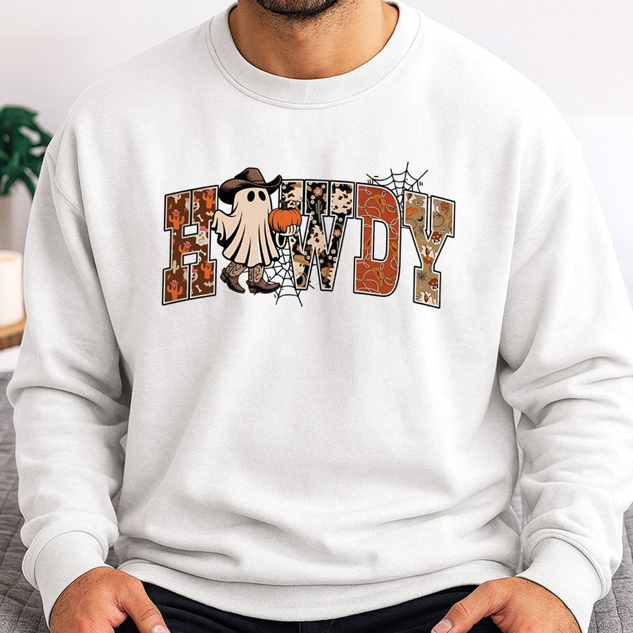 Howdy Ghost Sweatshirt | Western Cowboy Pumpkin Fall Graphic | Premium Cotton Blend | Spooky Season Halloween Gift for Women and Men