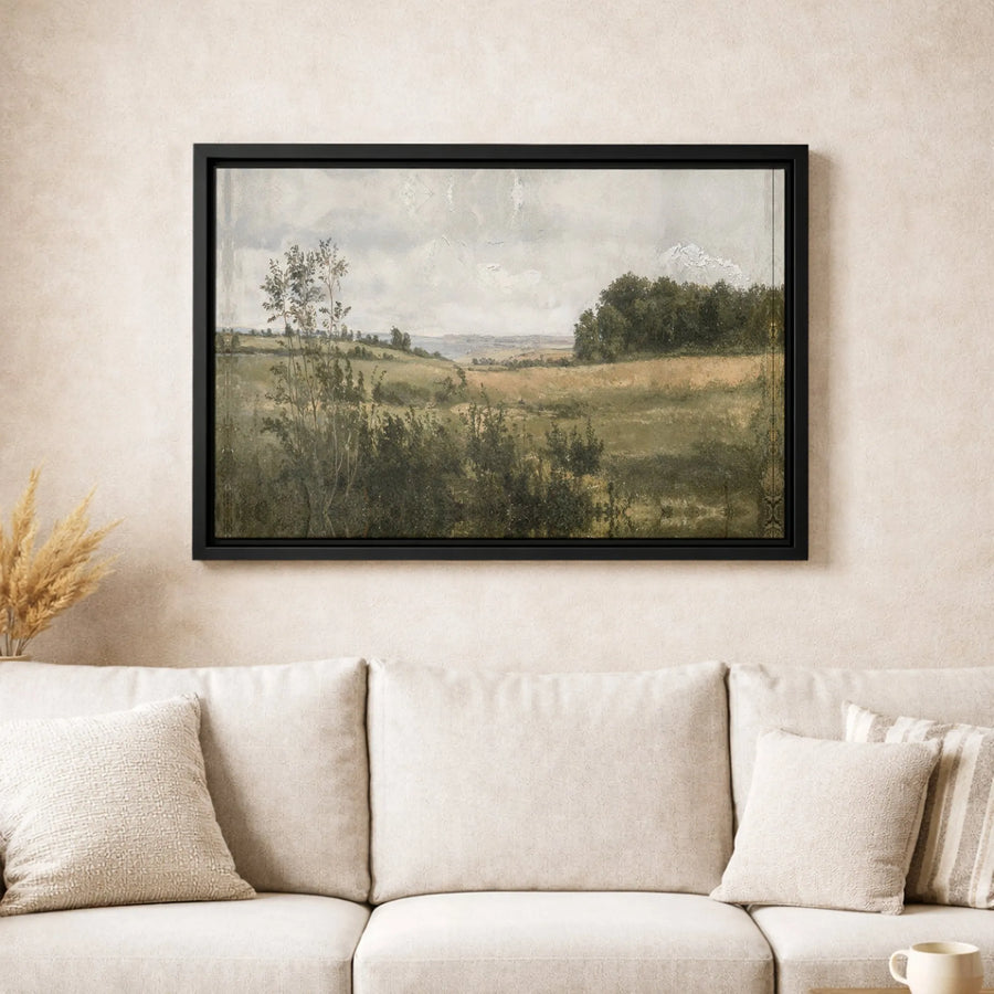 Vintage Countryside Landscape Canvas Wall Art | Moody Pastoral Meadow Print | Gallery-Quality 1.25-Inch Profile | Farmhouse Home Decor Gift