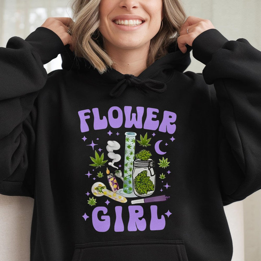 Flower Girl Hoodie | Retro 420 Aesthetic Graphic | Premium Cotton Blend | Gift for Stoner Women and Cannabis Enthusiasts