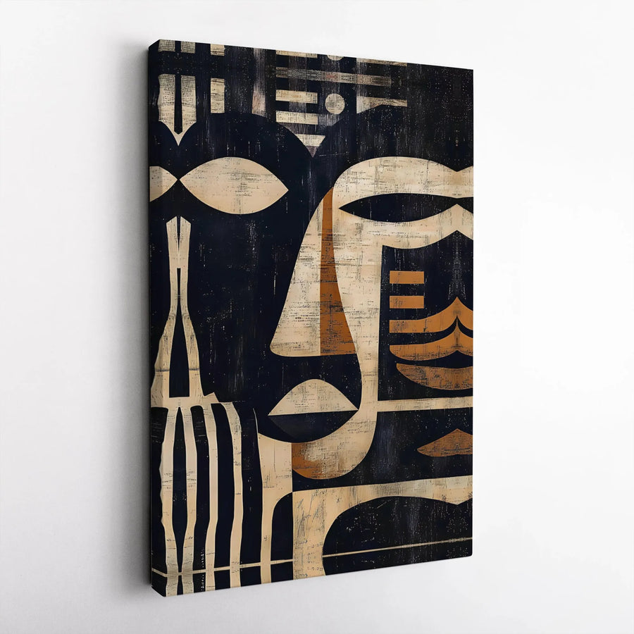 Abstract Face Canvas Wall Art | Modern Tribal Inspired Portrait | Premium 1.25" Gallery Wrap Canvas | Eclectic Home & Office Decor Gift