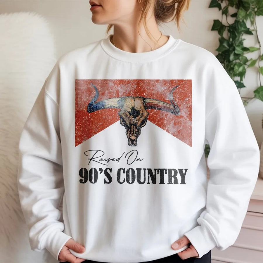 90s Country Sweatshirt | Raised On 90s Country Graphic | Unisex Soft Cotton Blend | Gift for Country Music Lover
