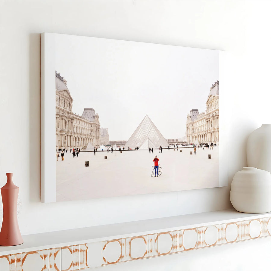 Paris Photography Canvas Print | Minimalist Louvre Museum Art with Red Accent | Premium Gallery-Wrapped Canvas | Modern Home Decor Gift for Traveler