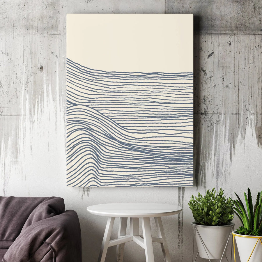 Minimalist Ocean Waves Vertical Canvas | Abstract Rolling Line Art | Premium 1.25" Thick Gallery Wrap | Modern Coastal Home Decor Gift