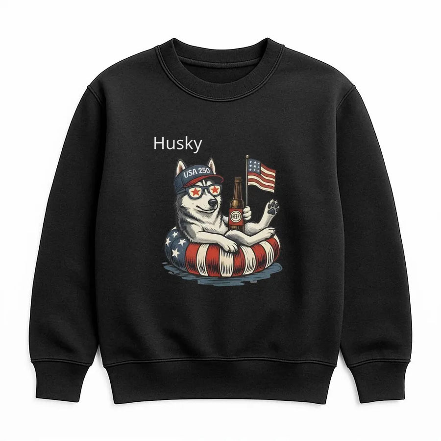 Patriotic Husky Sweatshirt | Funny Dog with American Flag & Beer Graphic | Premium Cotton Blend | Gift for Husky Owner for 4th of July