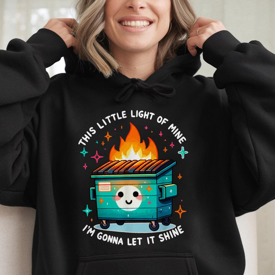 Dumpster Fire Hoodie | Cute Kawaii Trash Can Graphic | Premium Cotton Blend Pullover | Sarcastic Funny Gift for Her Him