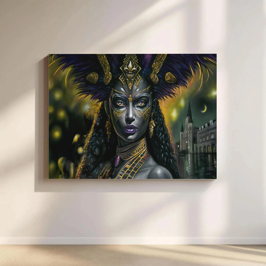 Mardi Gras Queen Canvas Wall Art | Mystical New Orleans Voodoo Portrait | Premium Fade-Resistant Print | Collector's Home Decor Gift for NOLA Lovers