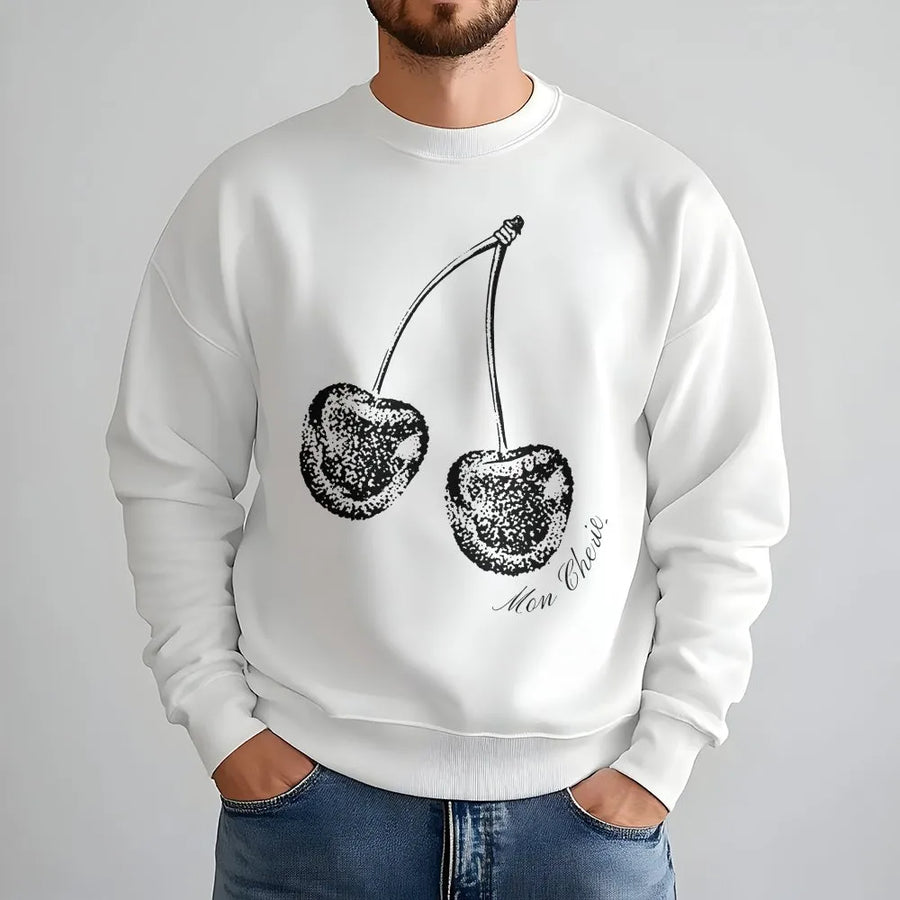 Cherry Mon Cherie Sweatshirt | Aesthetic Fruit Graphic Print | Premium Cotton-Blend Crewneck | Cute Oversized Gift for Her
