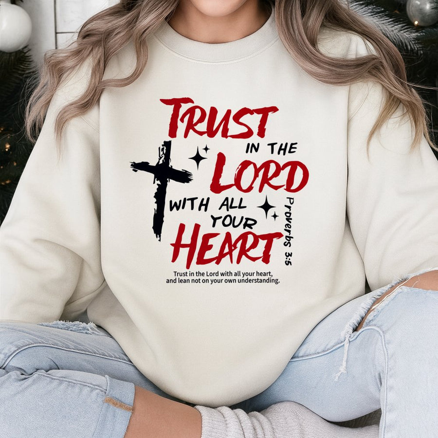 Trust In The Lord Sweatshirt | Proverbs 3:5 Bible Verse Graphic | Premium Cotton Blend | Christian Faith Gift for Men and Women