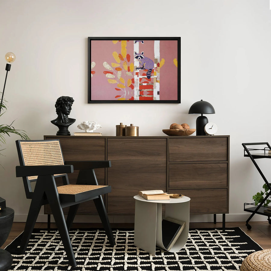 Raccoon Canvas Wall Art | Abstract Autumn Animal Print | Gallery Quality 1.25-Inch Thick | Whimsical Nature Decor for Kids Bedroom or Nursery