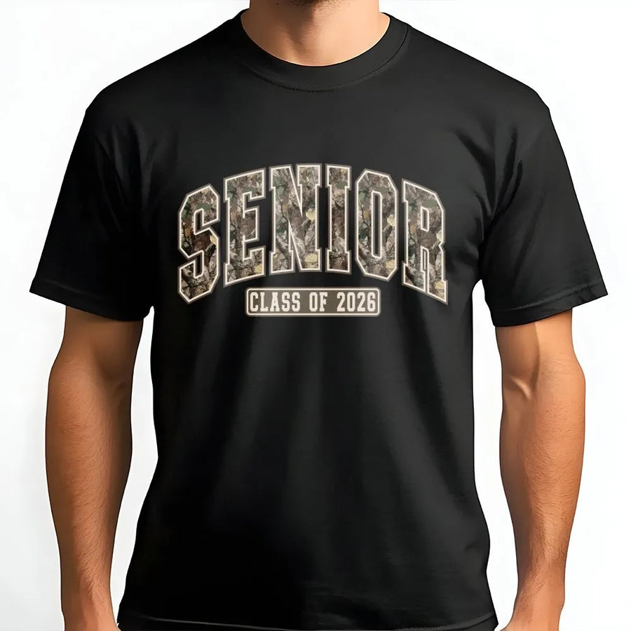 Senior 2026 T-Shirt | Vintage Camo Lettering | Premium Cotton Blend | High School Graduation Gift for Seniors