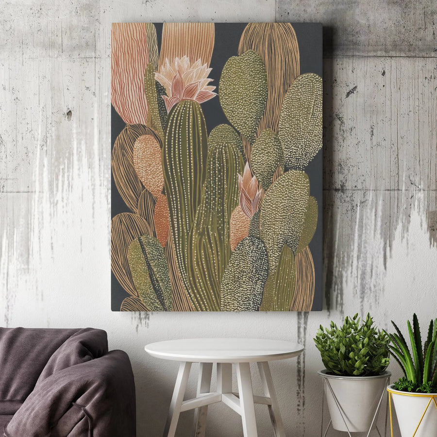 Boho Cactus Vertical Canvas | Modern Botanical Line Art Print | Premium Frameless Gallery Wrap | Southwestern Home Decor Gift