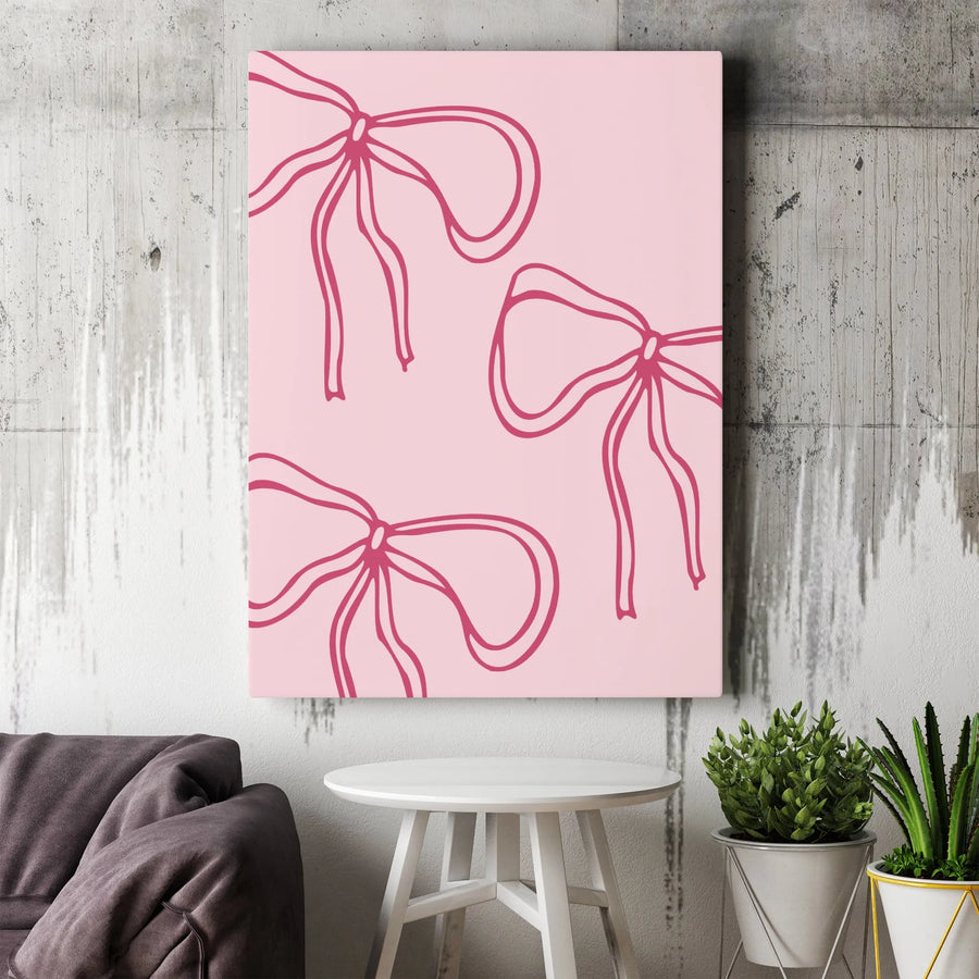 Coquette Bow Canvas Print | Minimalist Pink Ribbon Pattern Art | Premium Gallery Wrapped Canvas | Aesthetic Room Decor Gift for Her