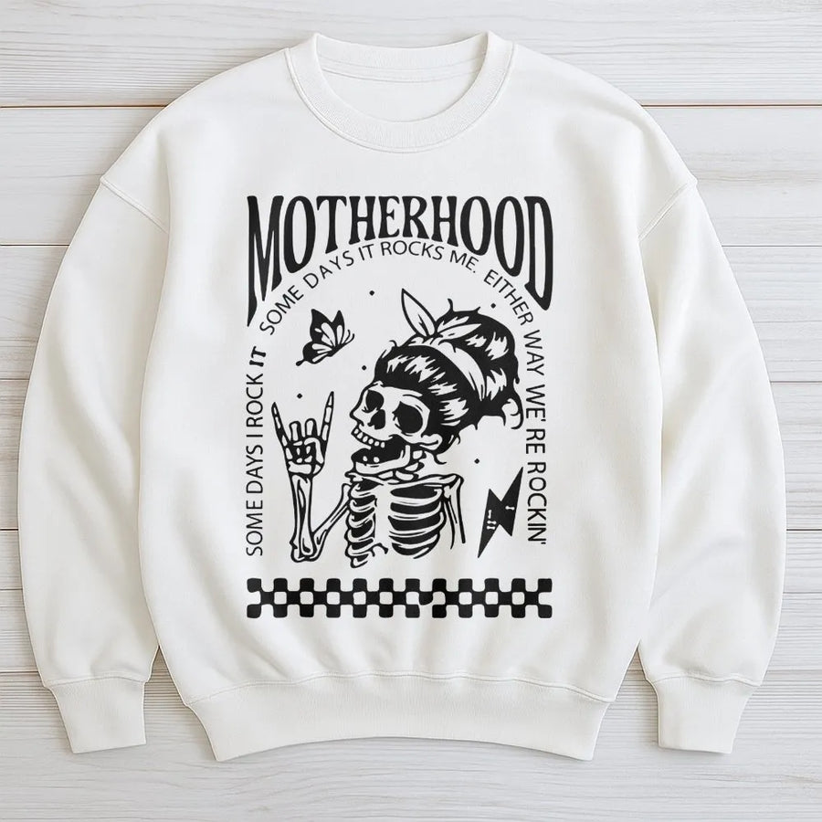 Rockin' Mom Sweatshirt | Edgy Skeleton Graphic with Funny Quote | Premium Cotton Blend | Funny Mother's Day Gift for Her