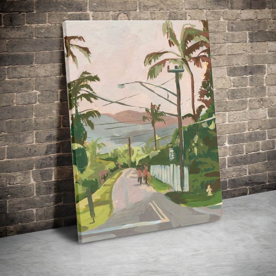 Road to Hanalei Vertical Canvas Print | Painterly Hawaiian Landscape Art | Premium Gallery Wrapped Canvas | Gift for Traveler & Coastal Home Decor