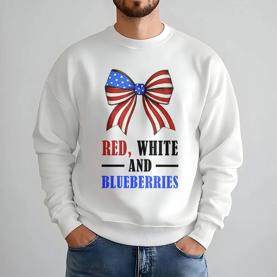 Red White and Blueberries Sweatshirt | Patriotic Coquette Bow Graphic | Premium Cotton Blend Crewneck | 4th of July Gift for Women