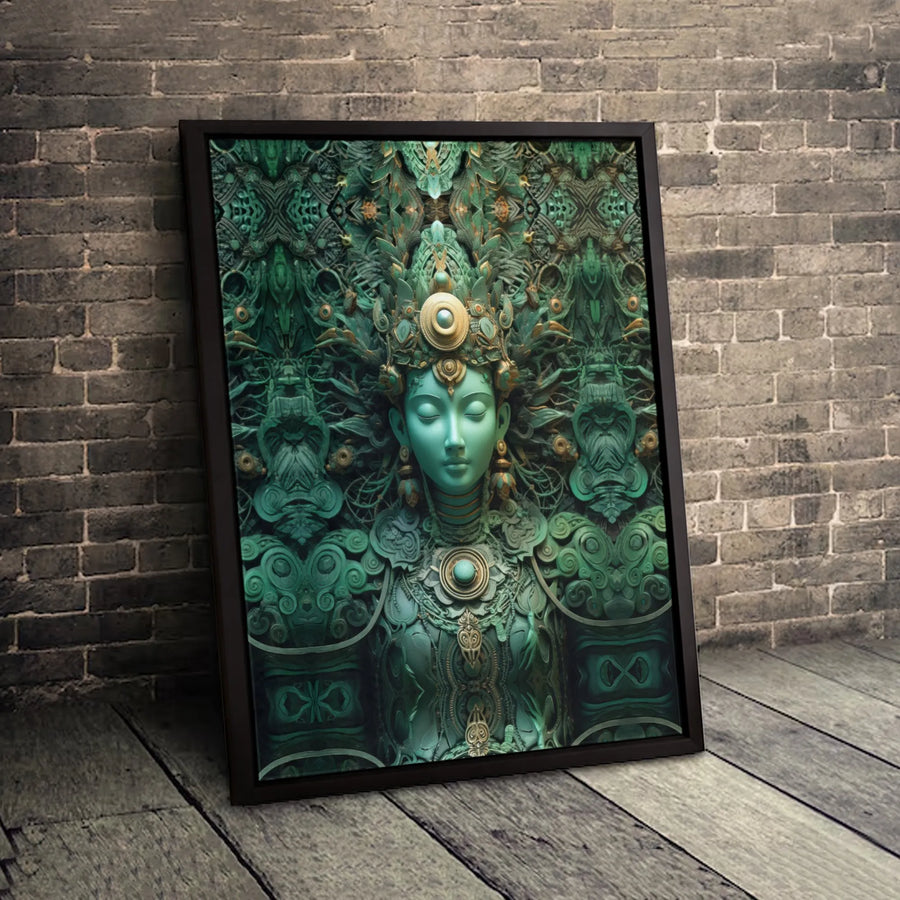 Emerald Goddess Canvas Print | Ornate Jade Fantasy Warrior Wall Art | Premium Gallery-Wrapped Decor | Mythological Spiritual Home Gift
