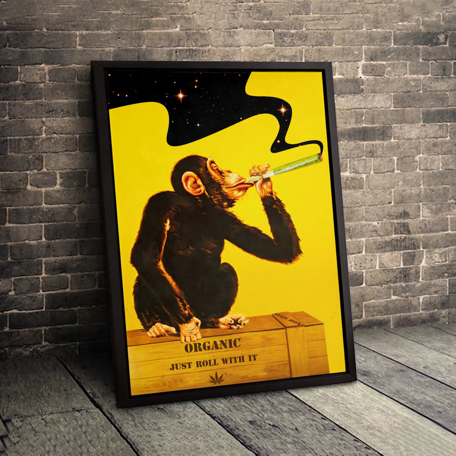 Smoking Chimpanzee Canvas Art | Funny Monkey Wall Decor | Premium Fade-Resistant Print | Unique Cannabis Lover Gift for Man Cave