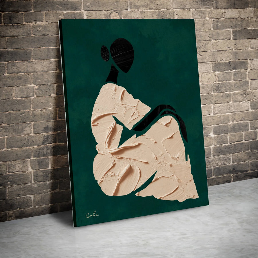 Abstract Woman Canvas Wall Art | Textured 3D Effect Print in Emerald Green | Thick Gallery Wrapped Canvas | Modern Minimalist Home Decor Gift