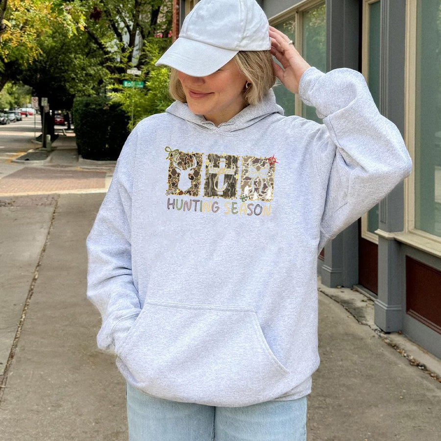 Hunting Season Hoodie | Camo Deer Antler Graphic | Premium Cotton Blend | Gift for Country Women and Outdoor Lovers
