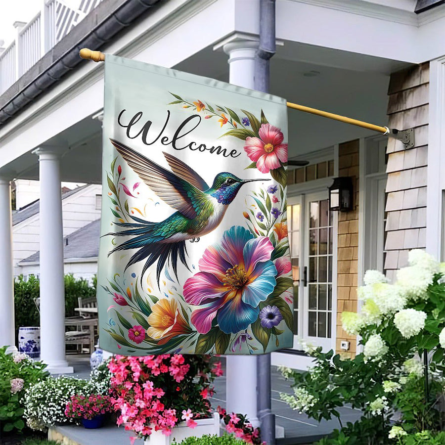 Hummingbird Welcome Garden Flag | Vibrant Floral Spring Summer Yard Decor | Premium Weather-Resistant Polyester | Outdoor Porch House Flag Gift
