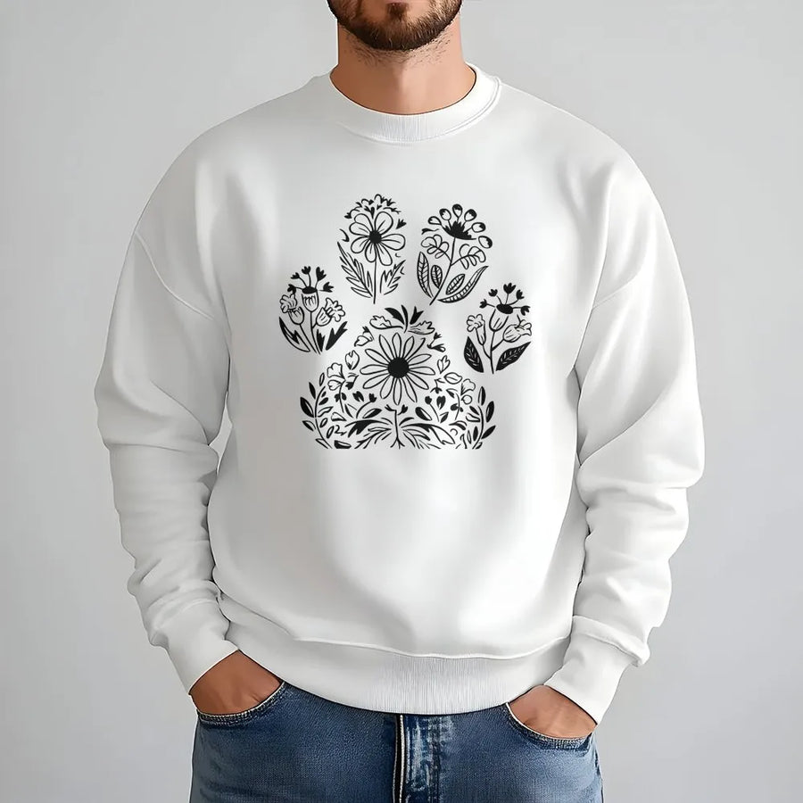 Floral Paw Print Sweatshirt | Botanical Wildflower Dog Graphic | Premium Soft Cotton Blend | Gift for Dog Mom, Animal Rescue Supporter
