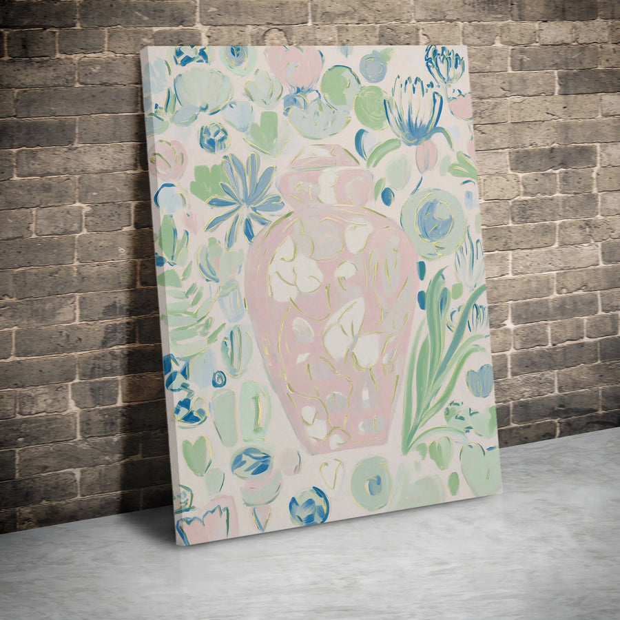Pastel Floral Canvas Wall Art | Abstract Ginger Jar Vase Print | Premium Gallery Wrapped Canvas | Grandmillennial Home Decor Gift