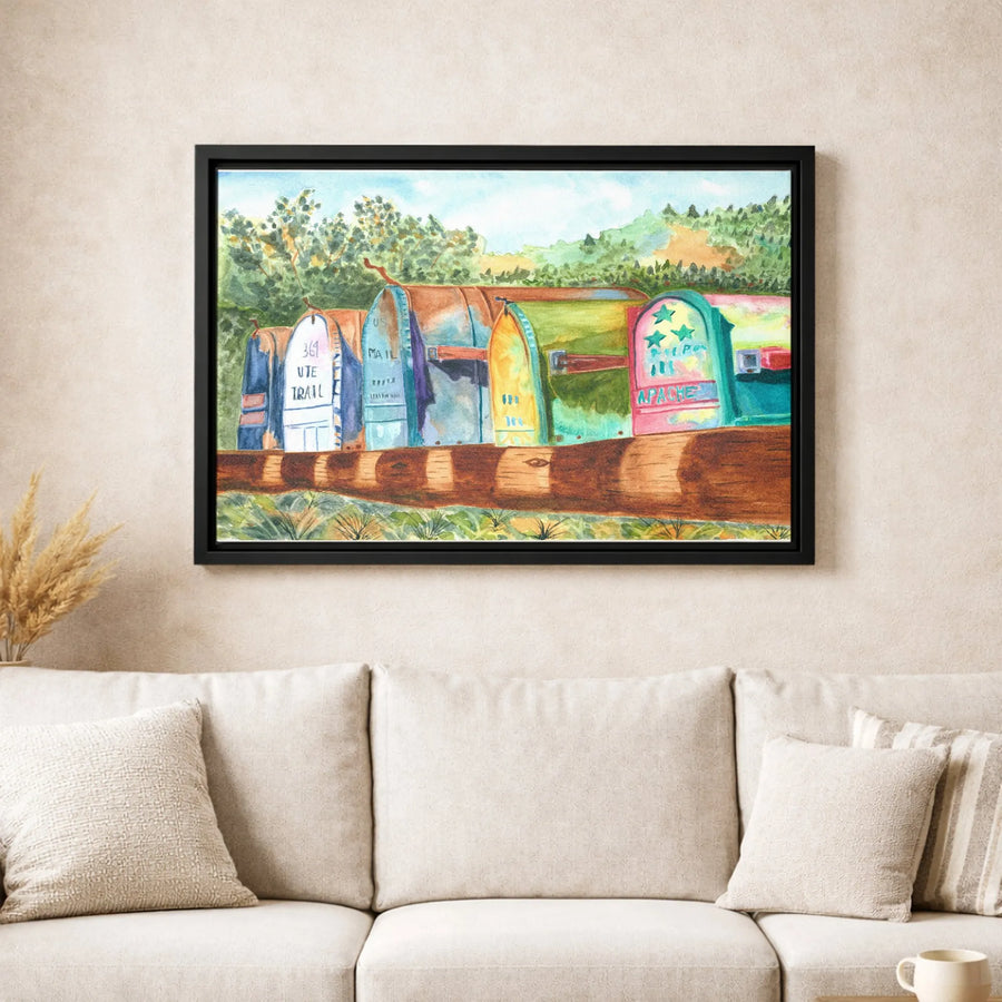 Rustic Mailbox Canvas Wall Art | Colorful Watercolor Countryside Landscape | Premium 1.25-Inch Gallery Wrap | Southwestern Decor Gift