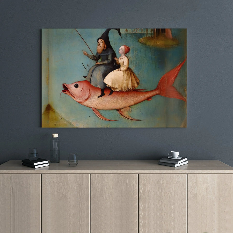Hieronymus Bosch Canvas Art | The Garden of Earthly Delights Flying Fish | Gallery Wrapped Premium Print | Surrealist Wall Decor for Home Office