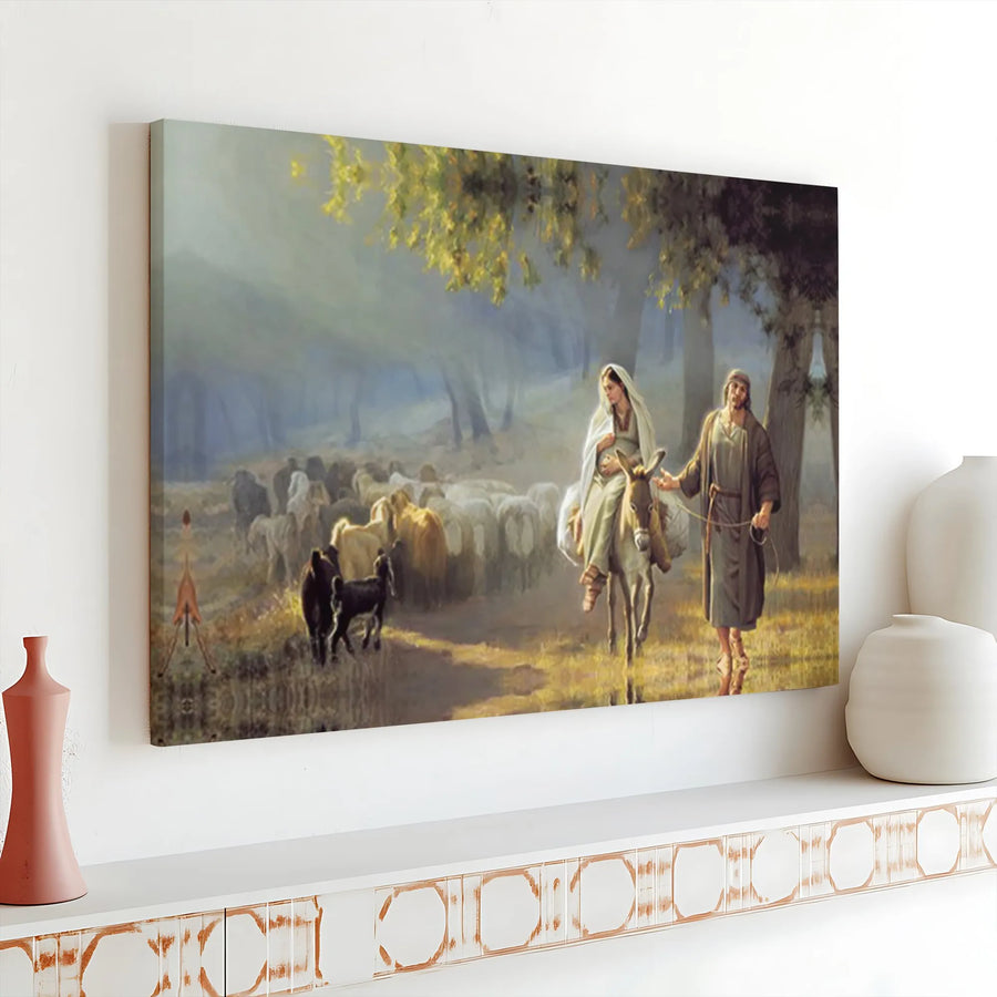 Holy Family Canvas Wall Art | Flight to Egypt Biblical Scene | Premium Gallery-Quality Print | Inspirational Christian Home Decor Gift