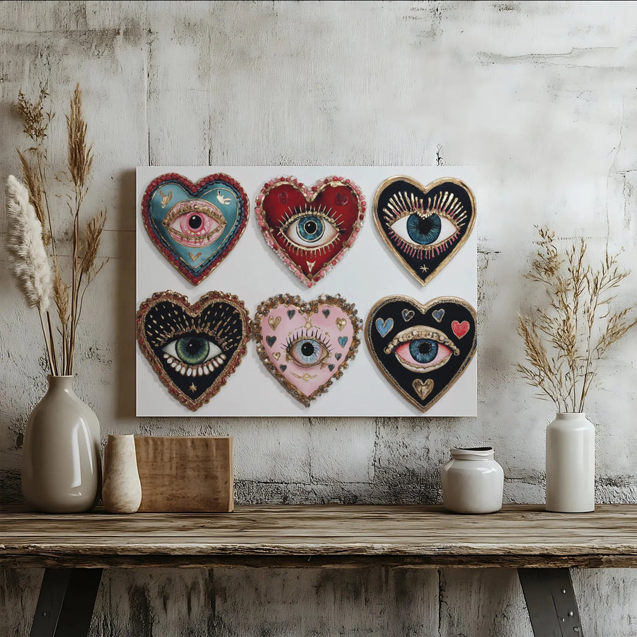 Evil Eye Heart Wall Art | Mystical Sacred Heart Canvas Print | Gallery Wrap Premium Decor | Bohemian Spiritual Home Gift