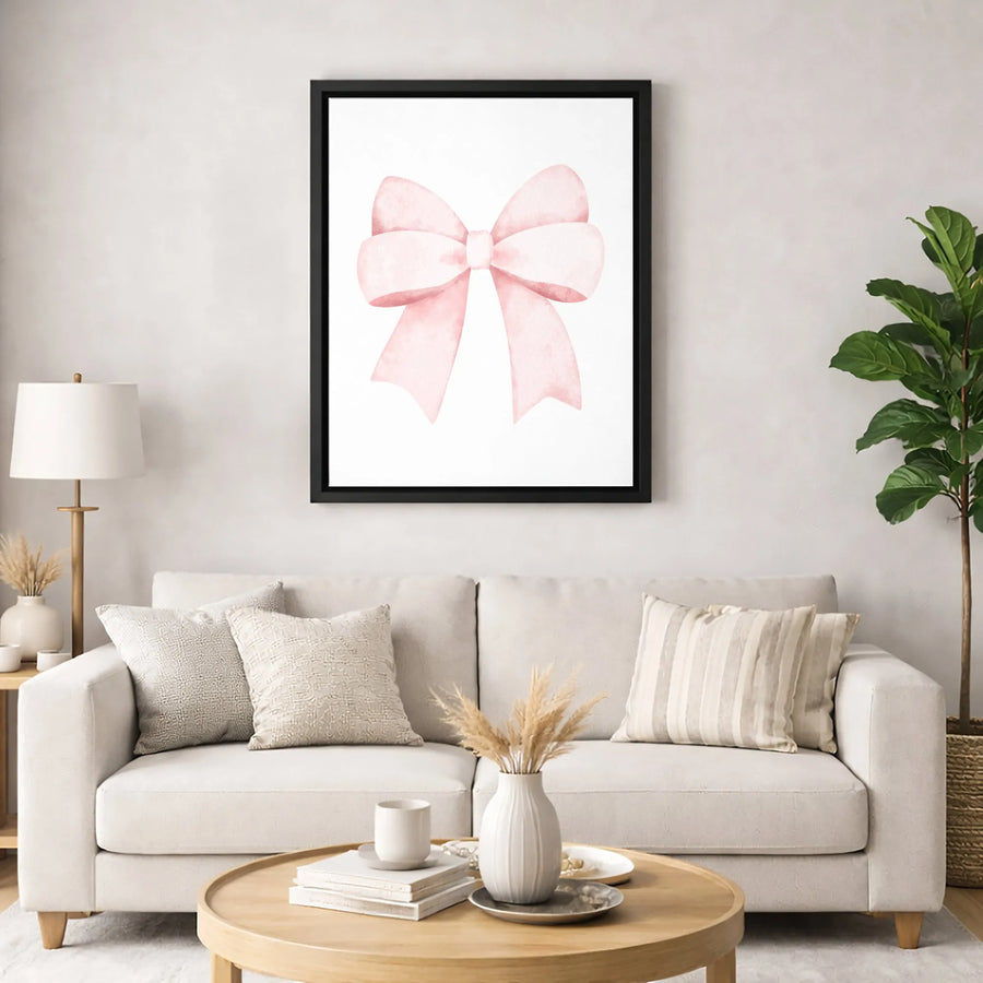 Pink Bow Wall Art | Watercolor Ribbon Canvas Print | Gallery-Quality 1.25-Inch Profile | Aesthetic Home Decor Gift for Her