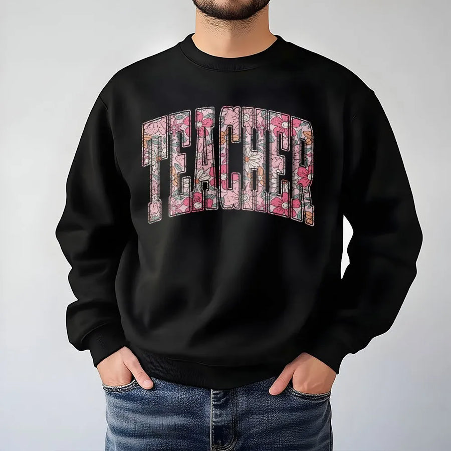 Floral Teacher Sweatshirt | Retro Spring Flower Graphic Crewneck | Soft Cotton Blend Pullover | Teacher Appreciation Gift