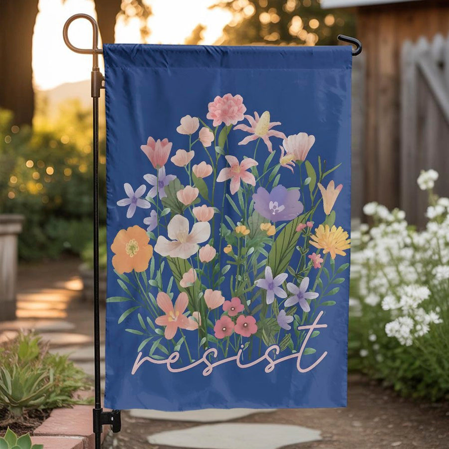 Resist Garden Flag | Floral Wildflower Yard Decor | Premium Weather-Resistant Polyester | Activist Feminist Gift for Front Porch