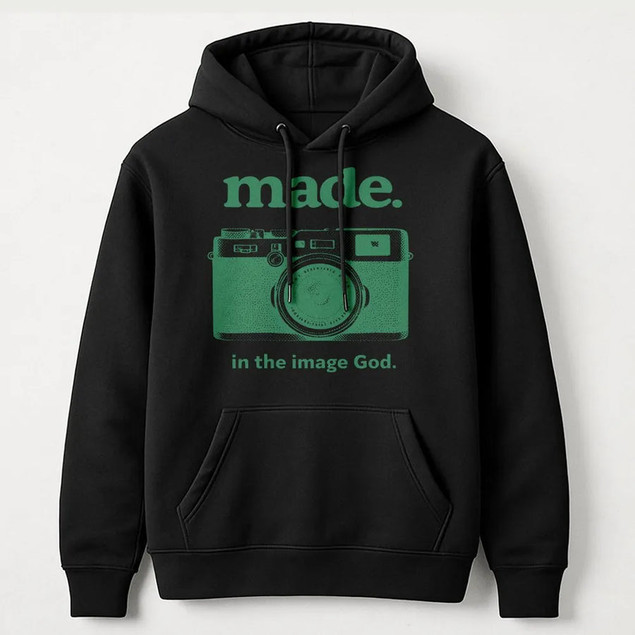 Made In The Image Of God Hoodie | Retro Camera Graphic Design | Premium Cotton Blend | Christian Gift For Men And Women