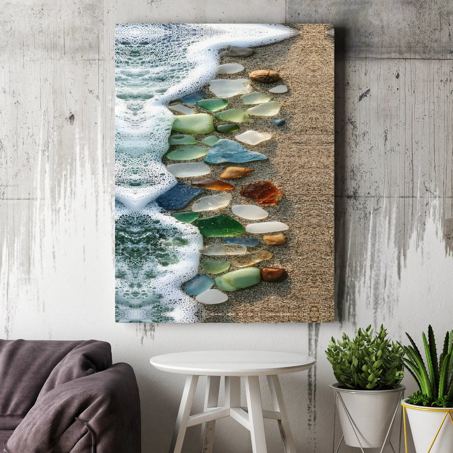 Sea Glass Canvas Wall Art | Colorful Ocean Beach Scene Photo | Premium Gallery Wrapped Canvas | Coastal Living Decor Gift for Beach Lover