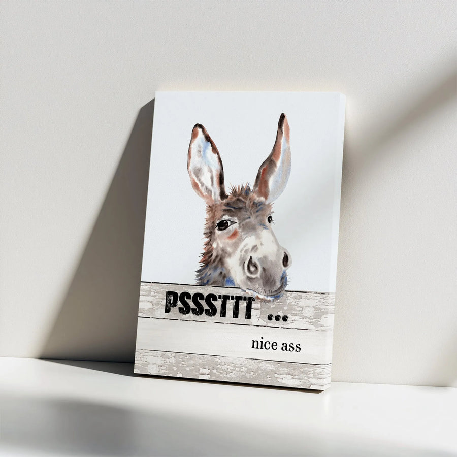 Donkey Canvas Wall Art | Funny Psssttt Nice Ass Quote | Premium Gallery Wrap Decor | Farmhouse Bathroom Wall Decor Gift