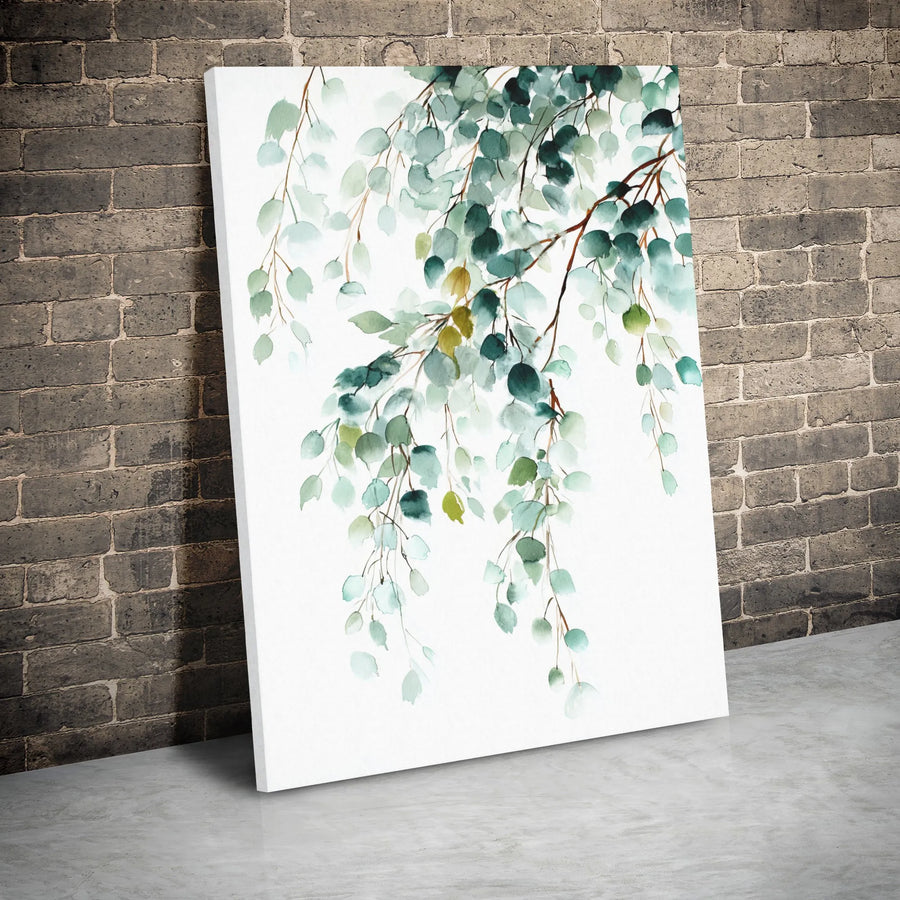 Eucalyptus Leaves Canvas Wall Art | Watercolor Botanical Hanging Plant Print | Premium Gallery Wrapped Decor | Modern Home Office Gift