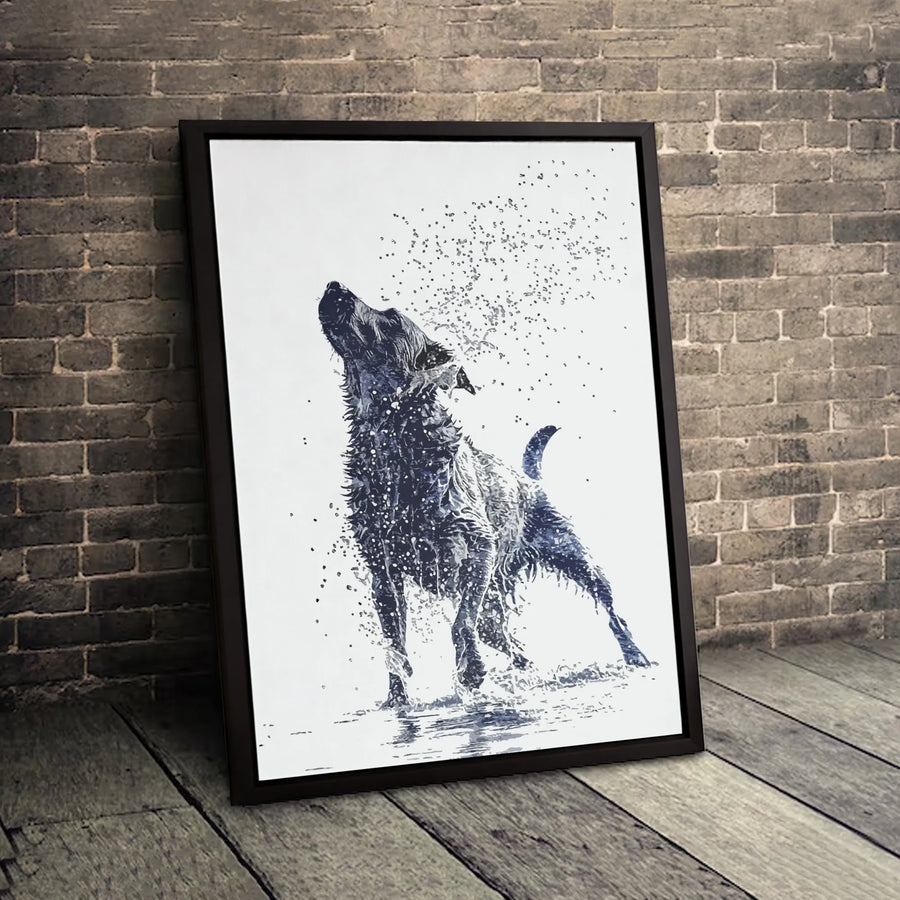 Wet Dog Shaking Off Water Canvas Art | Abstract Pet Splash Print | Premium Gallery Wrapped Decor | Modern Animal Lover Home Office Gift
