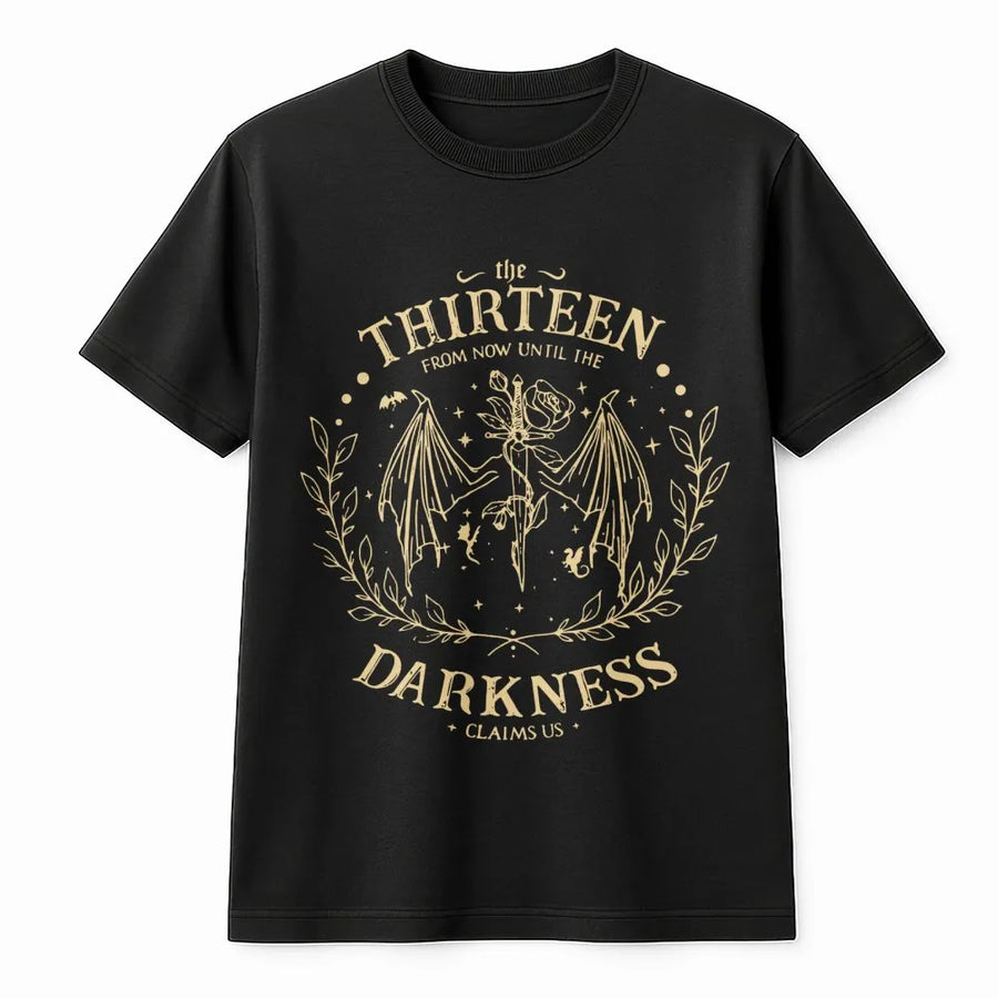 Dark Fantasy Bookish T-Shirt | Gothic Dragon Sword Floral Graphic | Premium Soft Cotton Tee | Gift for Fantasy Readers and Book Lovers