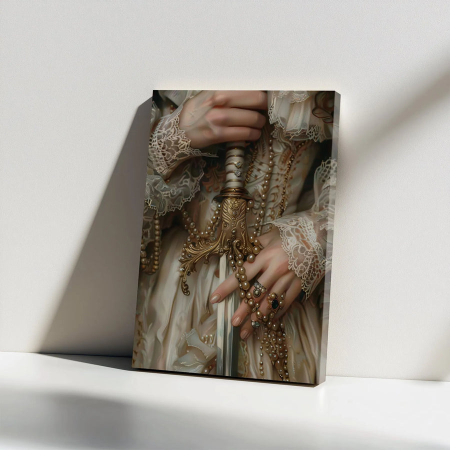 Royalcore Sword Canvas Print | Ornate Gilded Sword and Pearls | Thick Gallery Wrap Canvas | Dark Academia Home Decor Gift