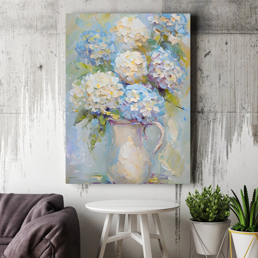 Hydrangea Canvas Wall Art | Impressionist Floral Oil Painting | Premium Gallery Wrapped Decor | Botanical Living Room Gift