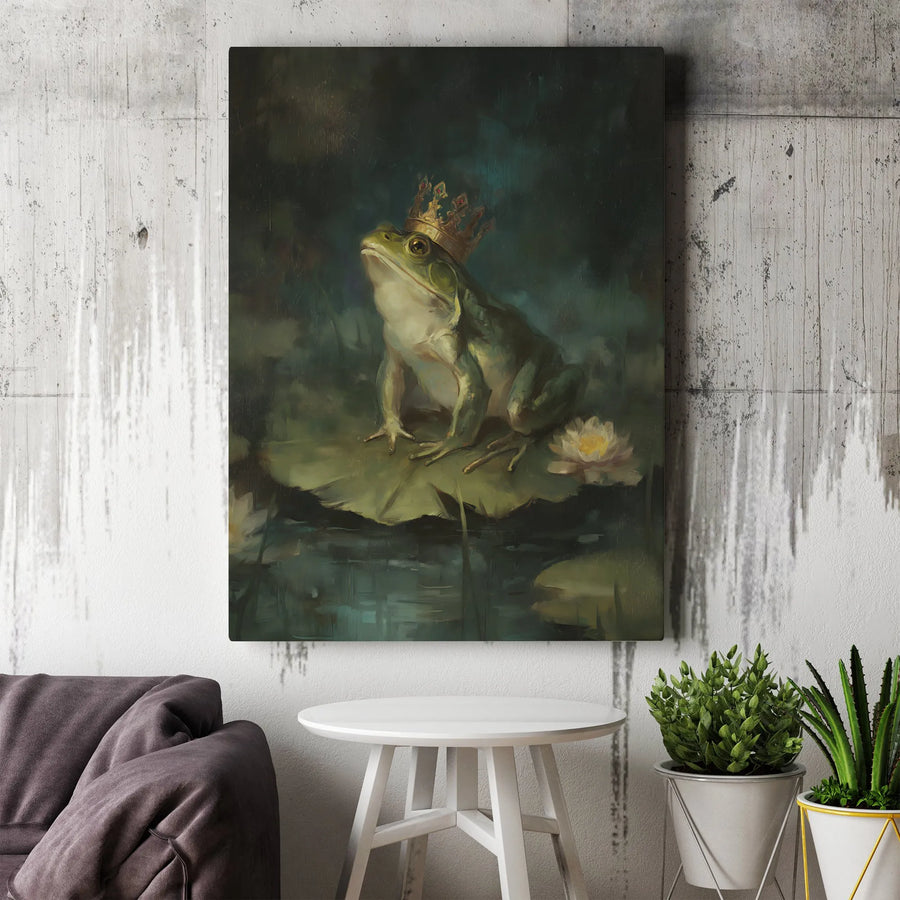 Frog Prince Canvas Wall Art | Whimsical Royal Frog Painting | Gallery Wrapped Premium Print | Enchanting Cottagecore Home Decor Gift