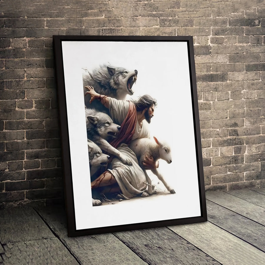 Jesus Protecting Lamb Canvas | Faith Based Wall Art | Premium Gallery Wrapped Print | Religious Home Decor Gift for Believers