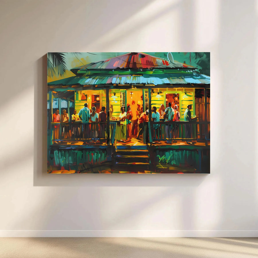 Caribbean Beach Bar Canvas Art | Vibrant Tropical Nightlife Wall Decor | Premium 1.25-Inch Gallery Wrap | Ready To Hang Island Home Interior