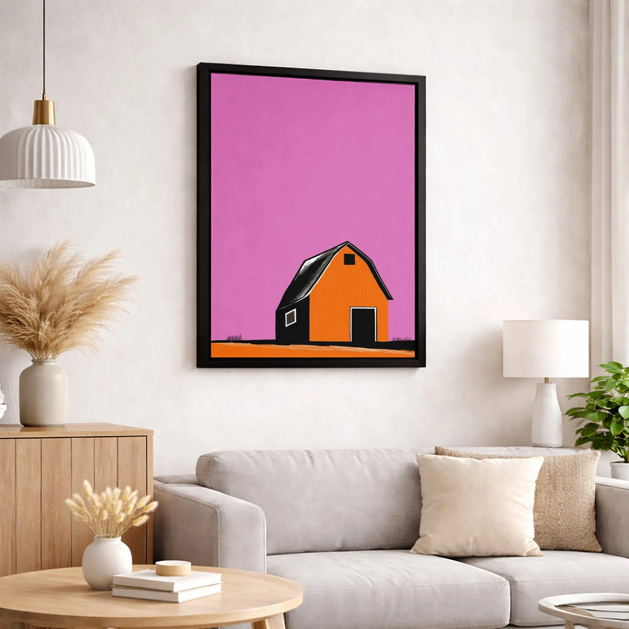 Modern Minimalist Barn Canvas Art | Abstract Farmhouse Wall Decor | Premium 1.25 Inch Gallery Wrap | Unique Colorful Home Gift