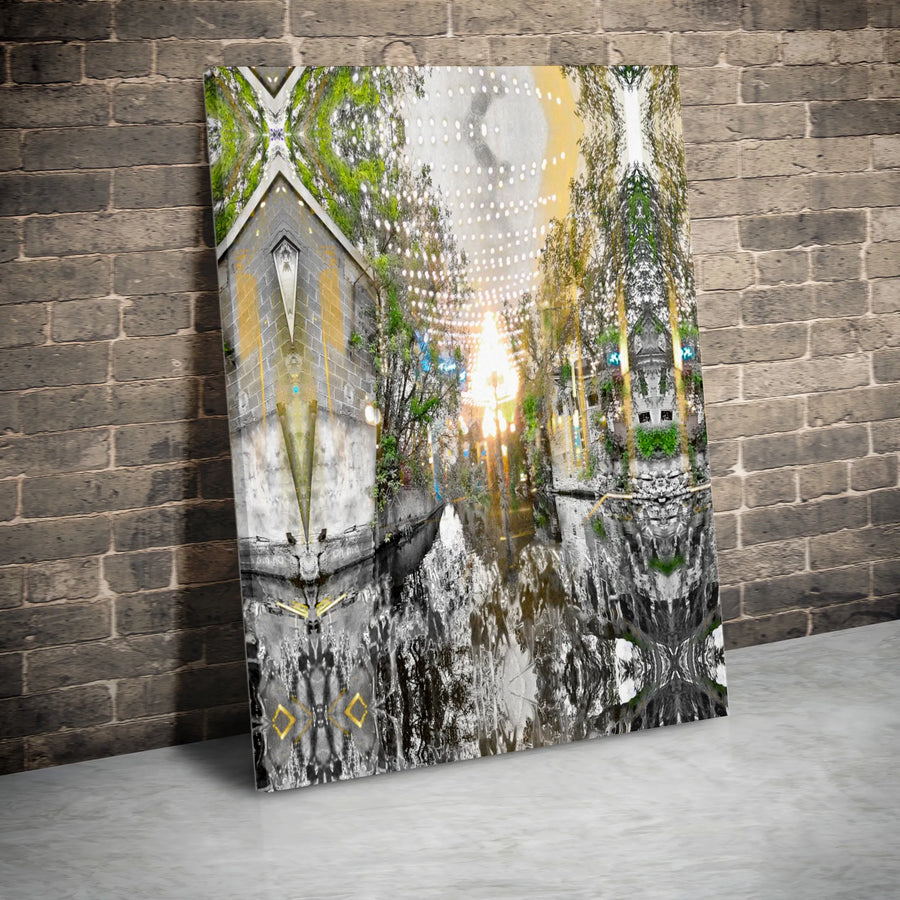 Abstract Canal Canvas Print | Symmetrical Sunset Water Reflection Wall Art | Premium Gallery-Wrapped 1.25" Profile | Modern Home Office Decor Gift
