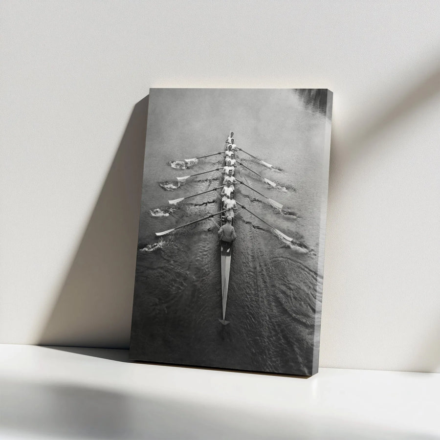 Rowing Team Canvas Wall Art | Vintage Black and White Photo Print | Premium Gallery Wrapped Canvas | Gift for Rower and Coach