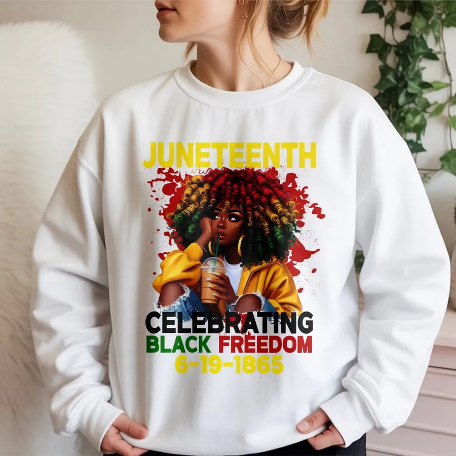 Juneteenth Sweatshirt | Black Girl Magic Graphic Art | Premium Cotton Blend | Celebrating Black Freedom 1865 Apparel Gift For Her