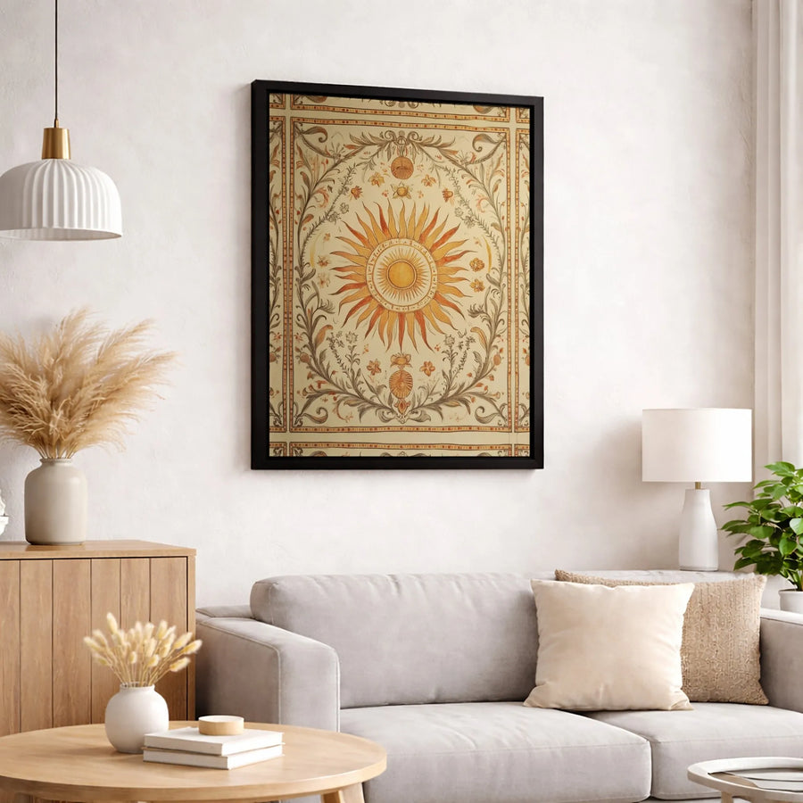 Celestial Sun Wall Art | Vintage Tarot Style Floral Canvas | Premium Fade-Resistant Gallery Print | Esoteric Home Decor Gift