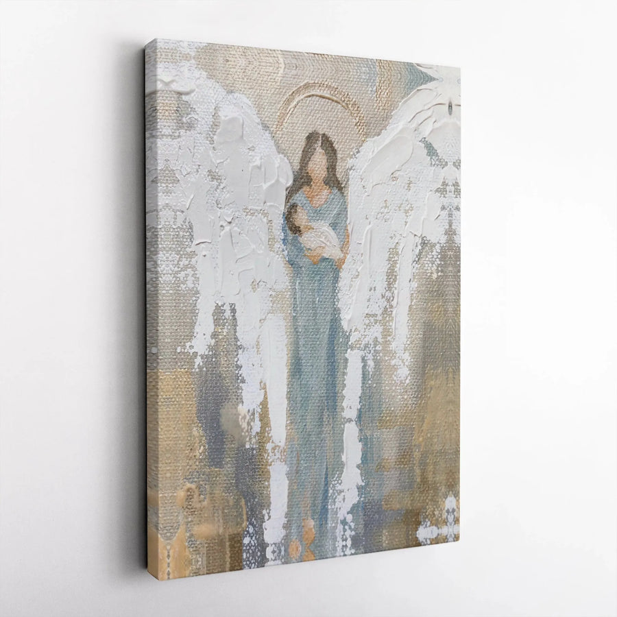 Guardian Angel with Baby Canvas Art | Abstract Religious Wall Decor | Premium Fade-Resistant Print | Meaningful Nursery or Sympathy Gift